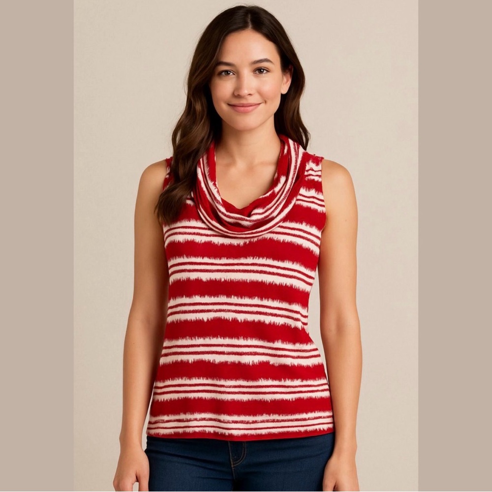 Anthropologie West Kei Tie Dye Striped Sleeveless Top Size L Red White Knit